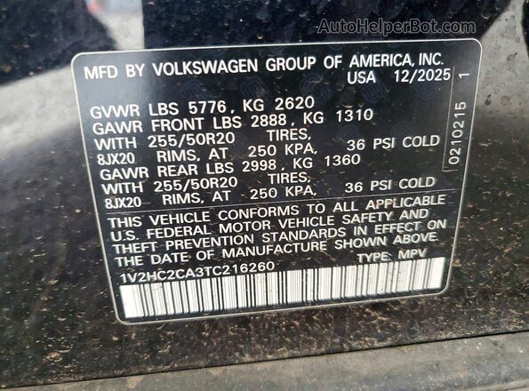 1V2HC2CA3TC216260 2026 VOLKSWAGEN ATLAS Black VIN sticker view