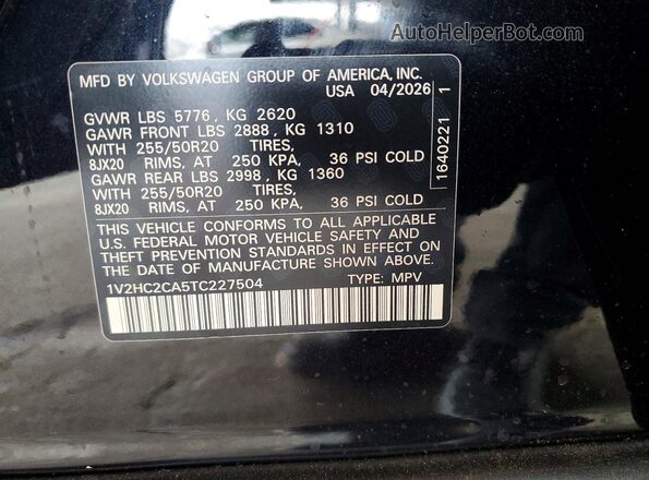 1V2HC2CA5TC227504 2026 VOLKSWAGEN ATLAS Black ძრავის განყოფილების ხედი