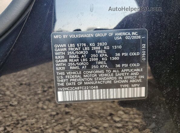 1V2HC2CA8TC221048 2026 VOLKSWAGEN ATLAS Черный Вид наклейки с VIN-кодом