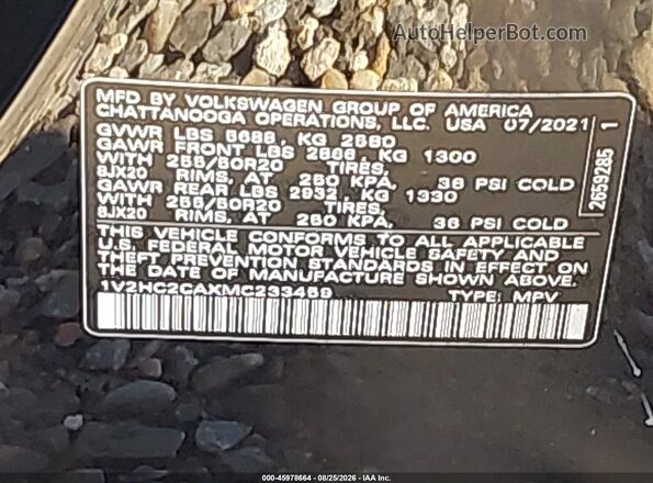 1V2HC2CAXMC233459 2021 VOLKSWAGEN ATLAS Black Widok komory silnika