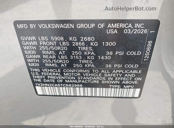 1V2HN2CA5TC562966 2026 VOLKSWAGEN ATLAS Silver Engine compartment view