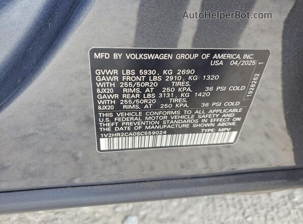1V2HR2CA0SC559024 2025 VOLKSWAGEN ATLAS Charcoal Вид наклейки з VIN-кодом