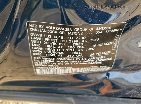 1V2HR2CA2MC553258 2021 VOLKSWAGEN ATLAS Blue VIN sticker view