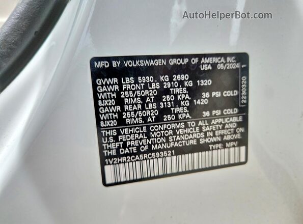 1V2HR2CA5RC593521 2024 VOLKSWAGEN ATLAS White Widok naklejki z numerem VIN