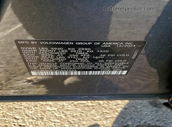 1V2HR2CA7SC522634 2025 VOLKSWAGEN ATLAS Charcoal 