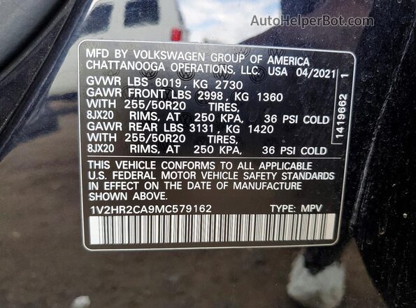 1V2HR2CA9MC579162 2021 VOLKSWAGEN ATLAS Black Vista de la etiqueta del VIN