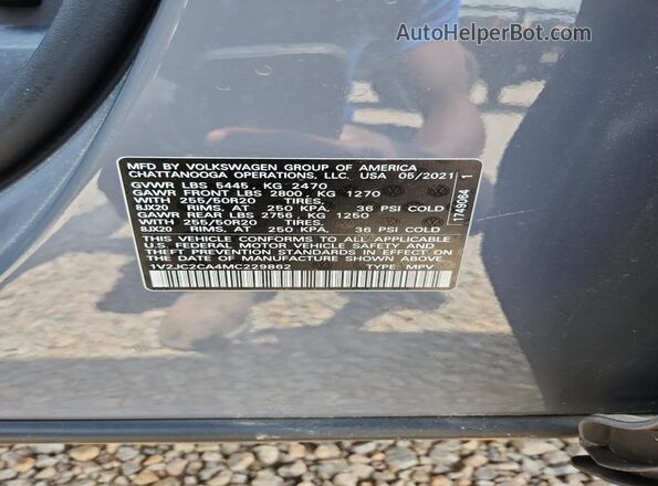 1V2JC2CA4MC229862 2021 VOLKSWAGEN ATLAS Gray Widok wnętrza 360 stopni