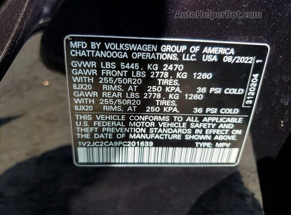 1V2JC2CA9PC201639 2023 VOLKSWAGEN ATLAS Черный Вид наклейки с VIN-кодом