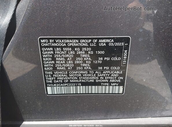 1V2JE2CA0PC222115 2023 VOLKSWAGEN ATLAS Серый Вид подкапотного пространства