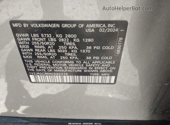 1V2JR2CA4RC562276 2024 VOLKSWAGEN ATLAS Silver Вид підкапотного простору