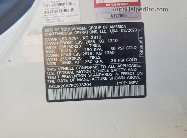 1V2JR2CA7PC533304 2023 VOLKSWAGEN ATLAS White 360 interior view