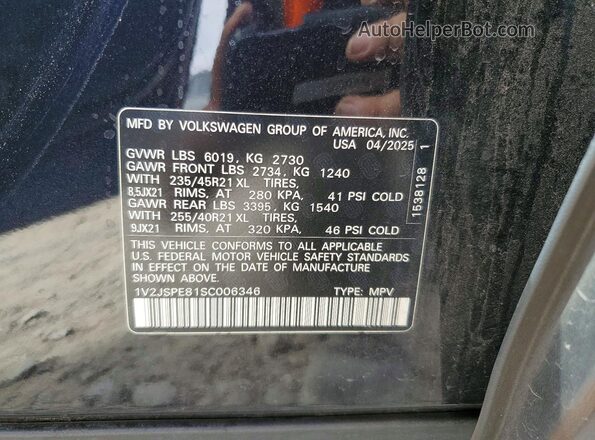 1V2JSPE81SC006346 2025 VOLKSWAGEN ID.4 Черный Вид наклейки с VIN-кодом