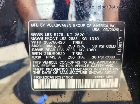 1V2KE2CA9SC221302 2025 VOLKSWAGEN ATLAS Черный Вид наклейки с VIN-кодом