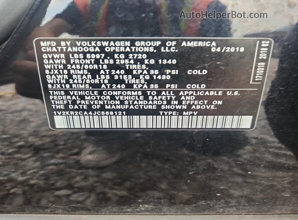 1V2KR2CA4JC568121 2018 VOLKSWAGEN ATLAS Черный Вид наклейки с VIN-кодом