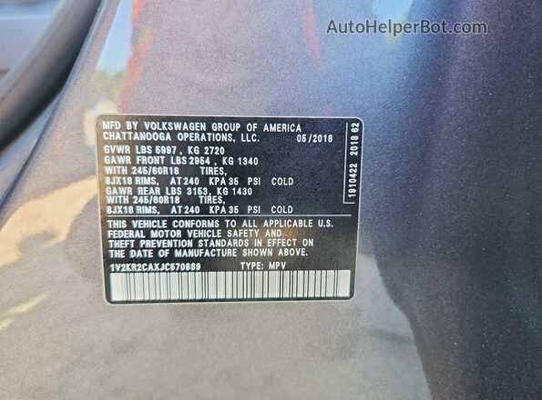 1V2KR2CAXJC570889 2018 VOLKSWAGEN ATLAS Gray VIN კოდის სტიკერის ხედი