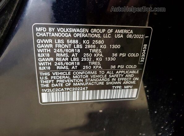 1V2LC2CA7PC202247 2023 VOLKSWAGEN ATLAS Black Widok naklejki z numerem VIN