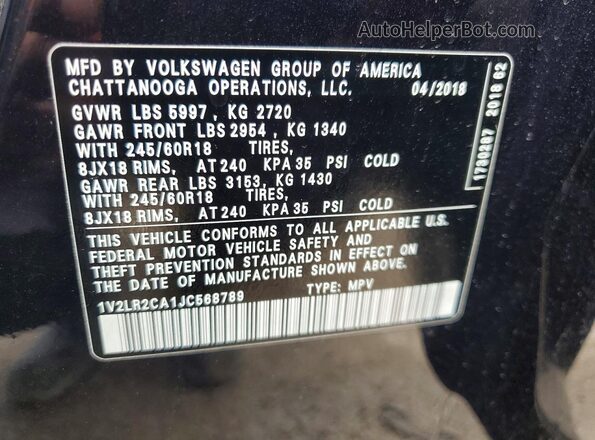 1V2LR2CA1JC568789 2018 VOLKSWAGEN ATLAS Black VIN կոդի պիտակի տեսք