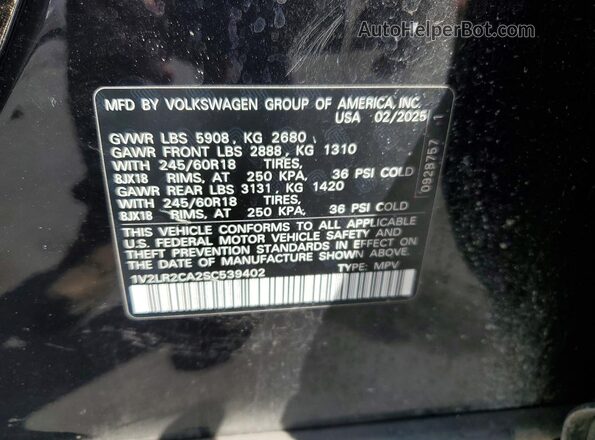 1V2LR2CA2SC539402 2025 VOLKSWAGEN ATLAS Black Вид наклейки з VIN-кодом