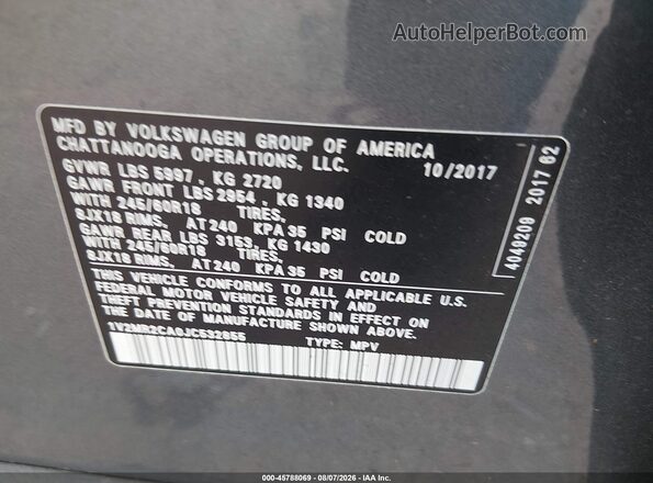 1V2MR2CA0JC532855 2018 VOLKSWAGEN ATLAS Gray Вид підкапотного простору