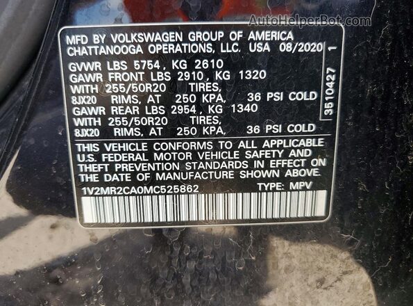 1V2MR2CA0MC525862 2021 VOLKSWAGEN ATLAS Black Вид наклейки з VIN-кодом