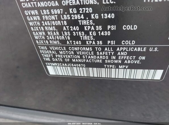 1V2MR2CA6JC540670 2018 VOLKSWAGEN ATLAS Black Շարժիչի բաժամունքի տեսք