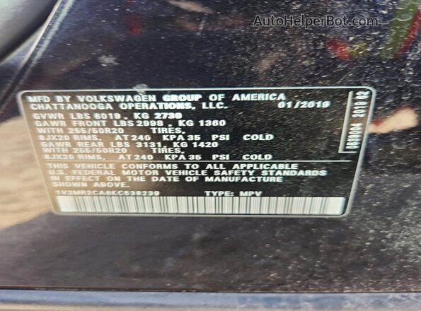 1V2MR2CA6KC538239 2019 VOLKSWAGEN ATLAS Black Widok naklejki z numerem VIN