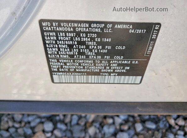 1V2MR2CAXJC504111 2018 VOLKSWAGEN ATLAS Silver Панорамний вид салону 360°