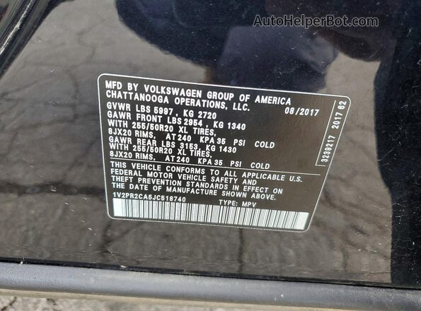 1V2PR2CA5JC518740 2018 VOLKSWAGEN ATLAS Black სალონის 360-გრადუსიანი ხედი