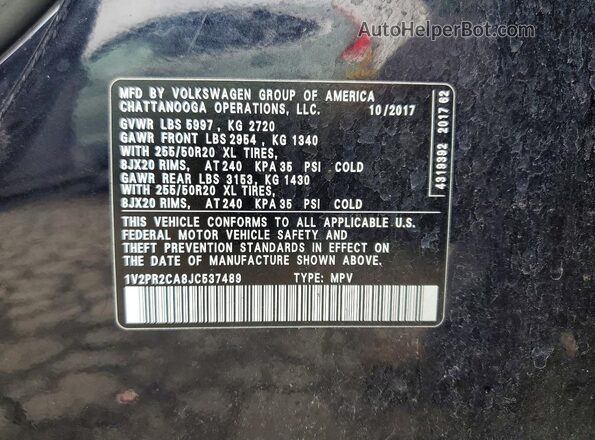 1V2PR2CA8JC537489 2018 VOLKSWAGEN ATLAS Black Շարժիչի բաժամունքի տեսք