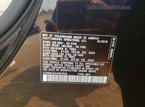 1V2RR2CA0JC567529 2018 VOLKSWAGEN ATLAS Black Widok wnętrza 360 stopni