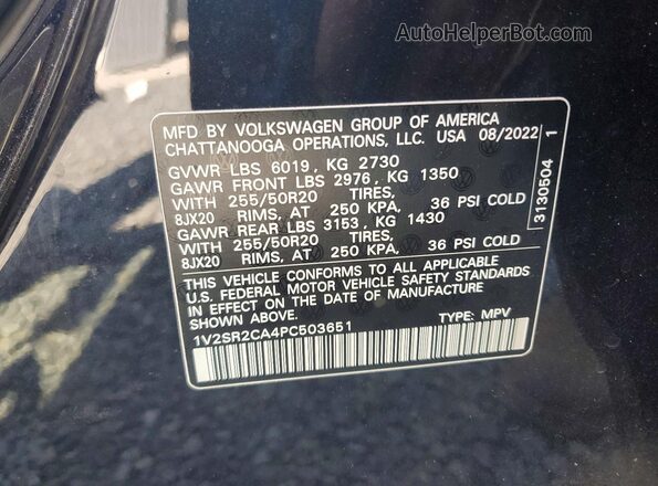 1V2SR2CA4PC503651 2023 VOLKSWAGEN ATLAS Black VIN კოდის სტიკერის ხედი