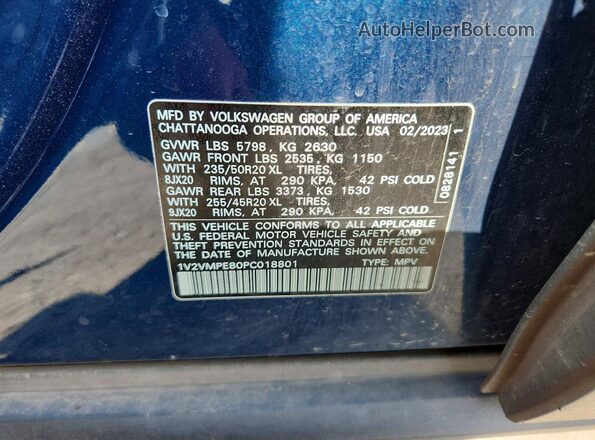 1V2VMPE80PC018801 2023 VOLKSWAGEN ID.4 Синий Вид наклейки с VIN-кодом