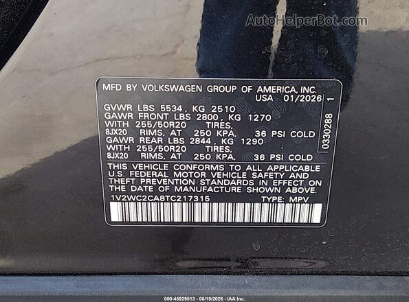 1V2WC2CA8TC217315 2026 VOLKSWAGEN ATLAS Black Engine compartment view
