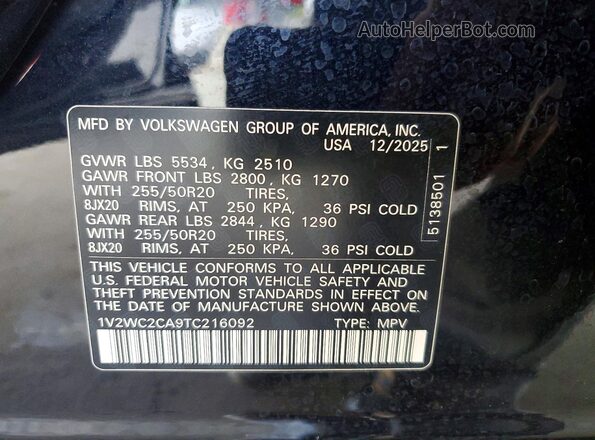 1V2WC2CA9TC216092 2026 VOLKSWAGEN ATLAS Black Widok komory silnika