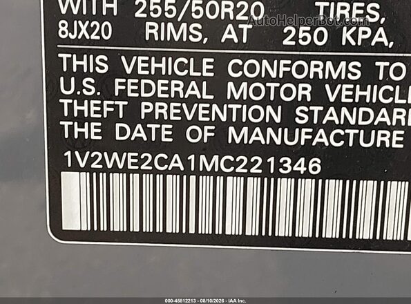 1V2WE2CA1MC221346 2021 VOLKSWAGEN ATLAS Gray Widok komory silnika