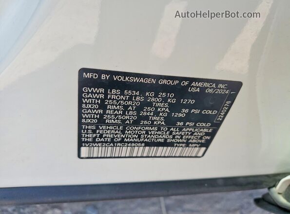 1V2WE2CA1RC249056 2024 VOLKSWAGEN ATLAS White 