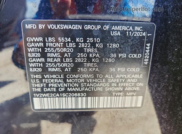 1V2WE2CA1SC206830 2025 VOLKSWAGEN ATLAS Black Vista del compartimento del motor