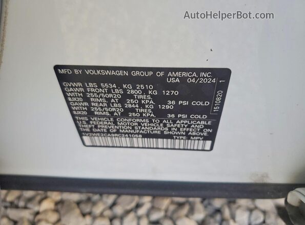 1V2WE2CA9RC241058 2024 VOLKSWAGEN ATLAS White Вид наклейки з VIN-кодом