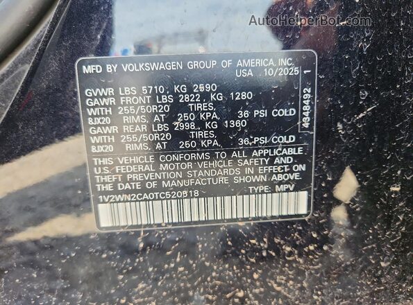 1V2WN2CA0TC520518 2026 VOLKSWAGEN ATLAS Black Engine compartment view