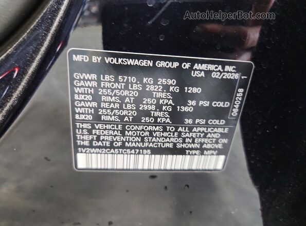 1V2WN2CA5TC547195 2026 VOLKSWAGEN ATLAS Black Vista interior de 360 grados