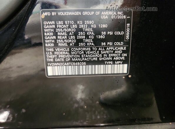 1V2WN2CA6TC545035 2026 VOLKSWAGEN ATLAS Черный Вид наклейки с VIN-кодом