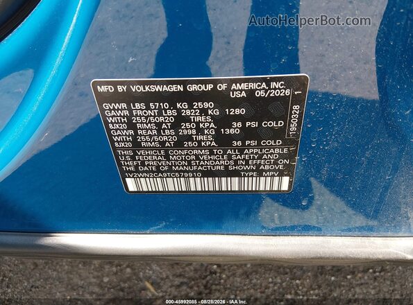1V2WN2CA9TC579910 2026 VOLKSWAGEN ATLAS Blue Widok komory silnika