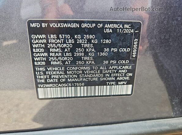 1V2WR2CA0SC517556 2025 VOLKSWAGEN ATLAS Gray Вид наклейки з VIN-кодом