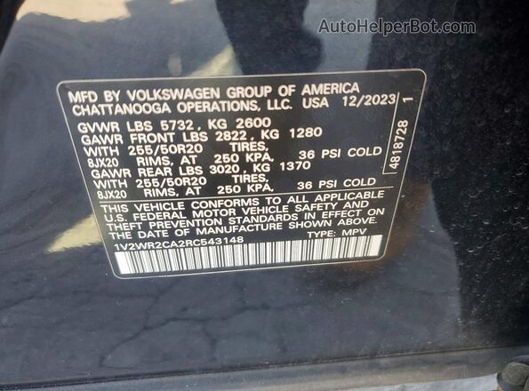 1V2WR2CA2RC543148 2024 VOLKSWAGEN ATLAS Black Շարժիչի բաժամունքի տեսք