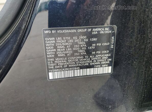 1V2WR2CA2RC602845 2024 VOLKSWAGEN ATLAS Black Սալոնի 360 աստիճան տեսք