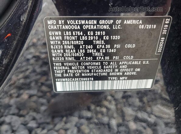 1V2WR2CA3KC595376 2019 VOLKSWAGEN ATLAS Black Vista del compartimento del motor