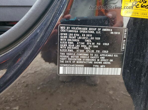 1V2WR2CA4KC606000 2019 VOLKSWAGEN ATLAS Черный Вид наклейки с VIN-кодом