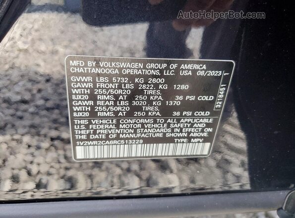 1V2WR2CA6RC513229 2024 VOLKSWAGEN ATLAS Черный Вид наклейки с VIN-кодом