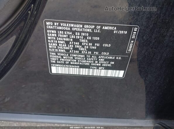 1V2WR2CA7KC534340 2019 VOLKSWAGEN ATLAS Black Widok komory silnika