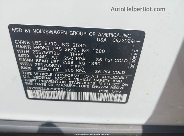1V2WR2CA7SC501421 2025 VOLKSWAGEN ATLAS White Vista del compartimento del motor